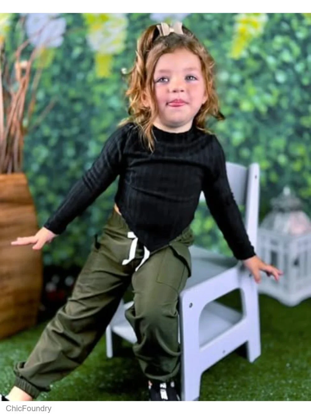 Toddler Girl 2 Piece Cargo Jogger Set Long Sleeve Pullover Turtleneck